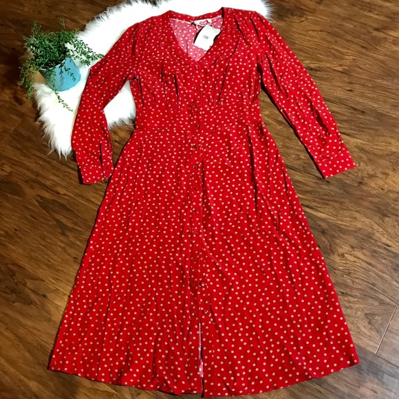 BODEN Elsie Button Spot Red Poinsettia Midi Dress - Picture 8 of 8